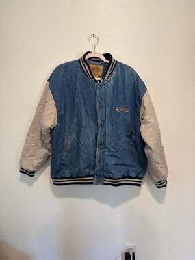 Arizona Jean Co. Vintage Denim Varsity Bomber Jacket XL Quilted Lined